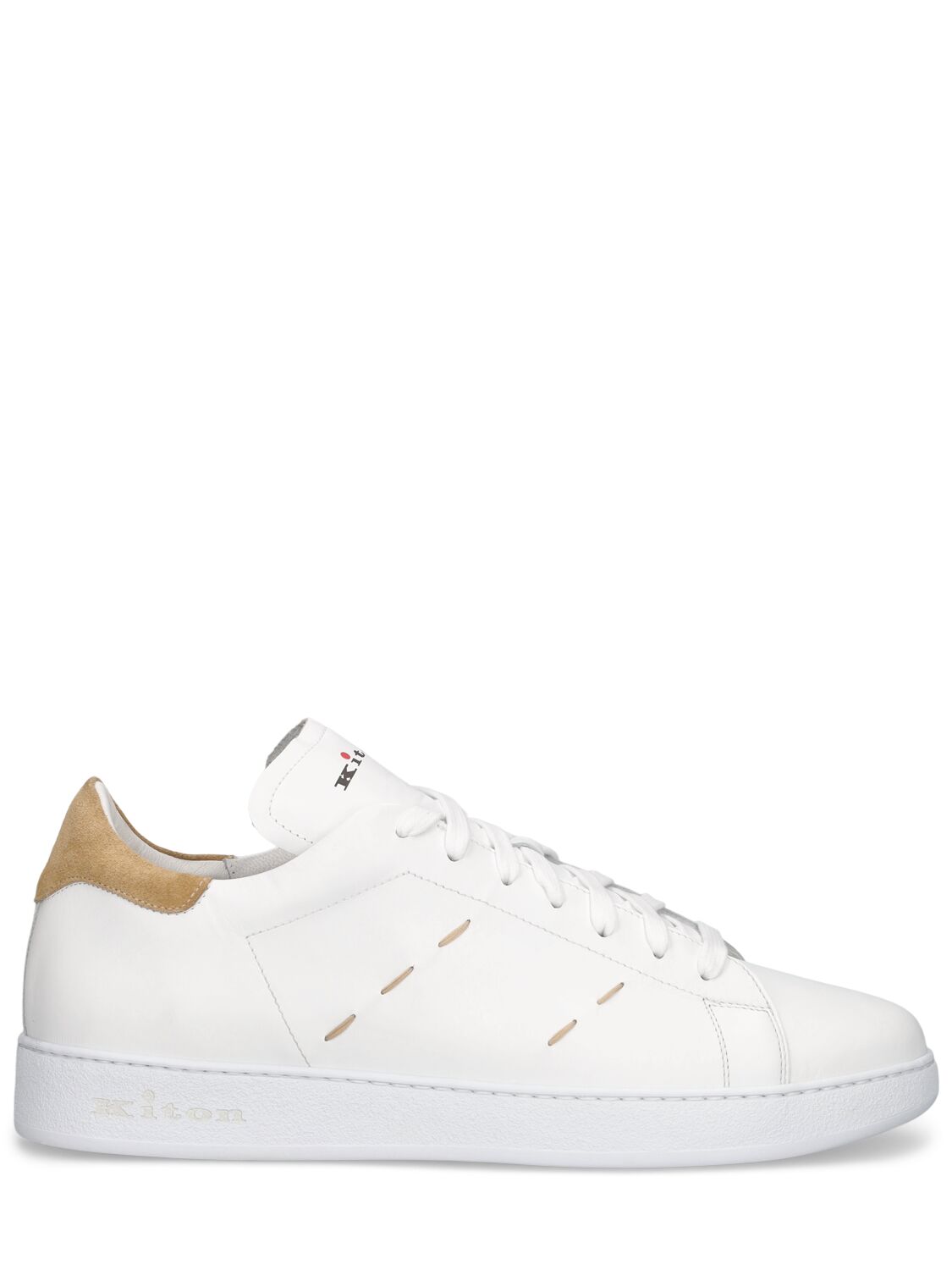 Shop Kiton Leather Low Top Sneakers In White,havana
