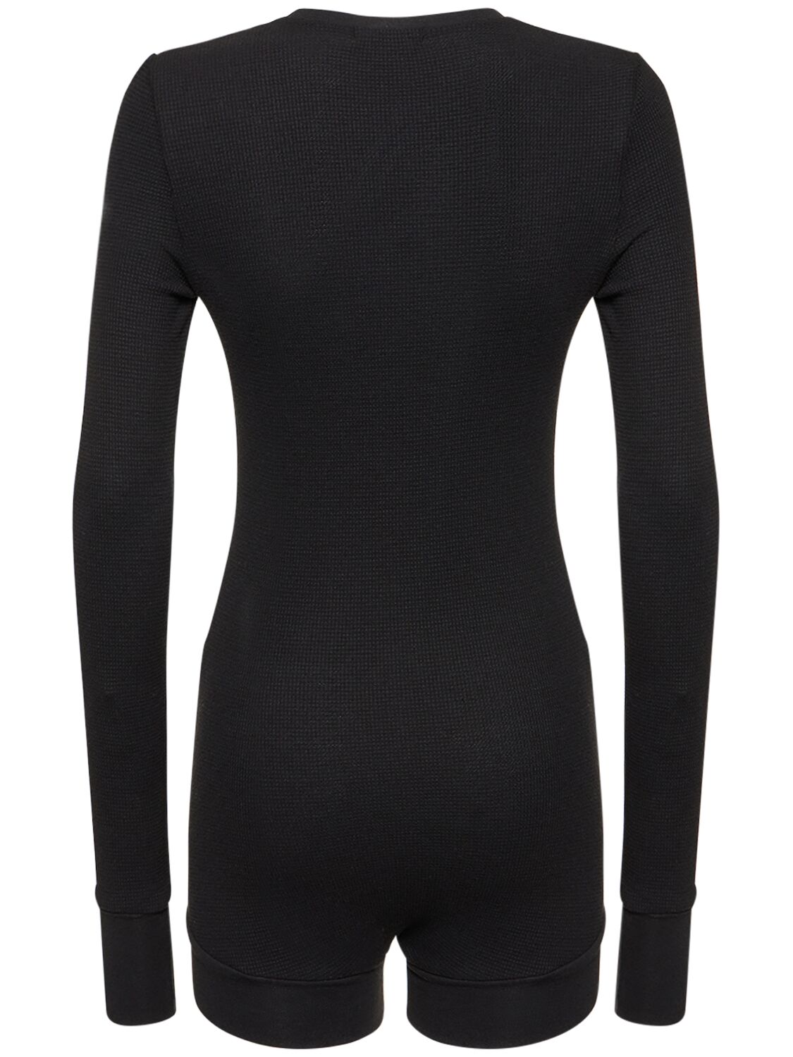 Shop Éterne Thermal Cotton Blend L/s Jumpsuit In Black