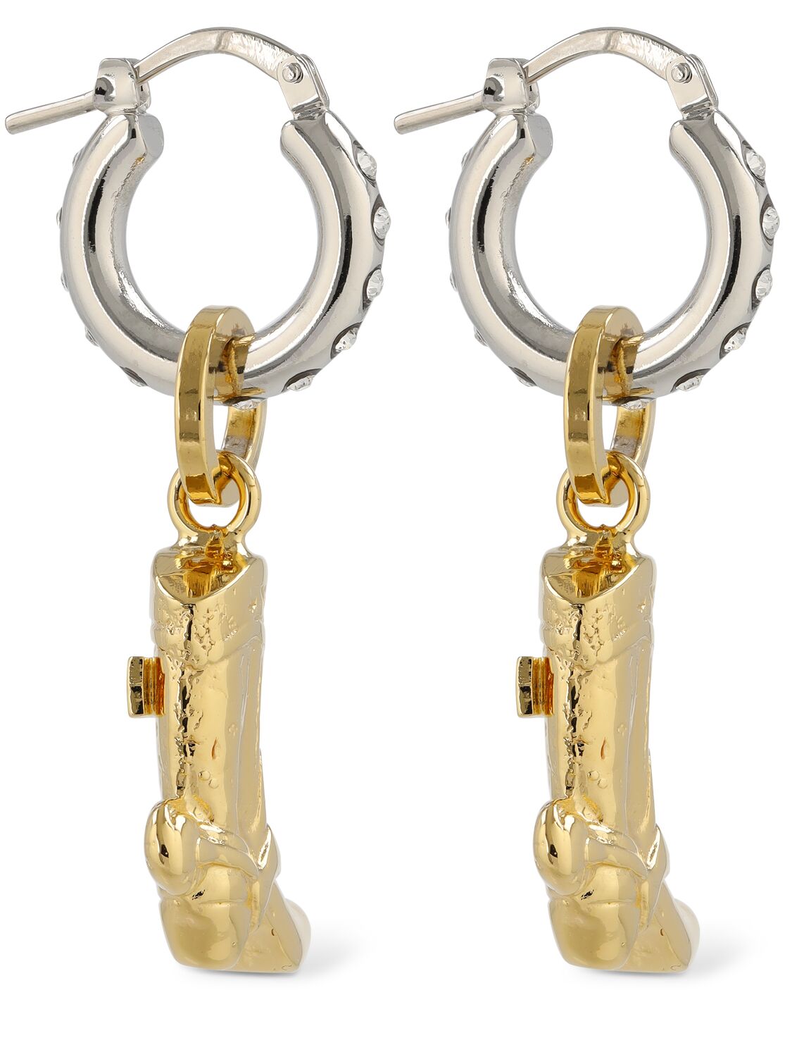 Shop Marni Boot Crystal Drop Earrings In Gold,silver