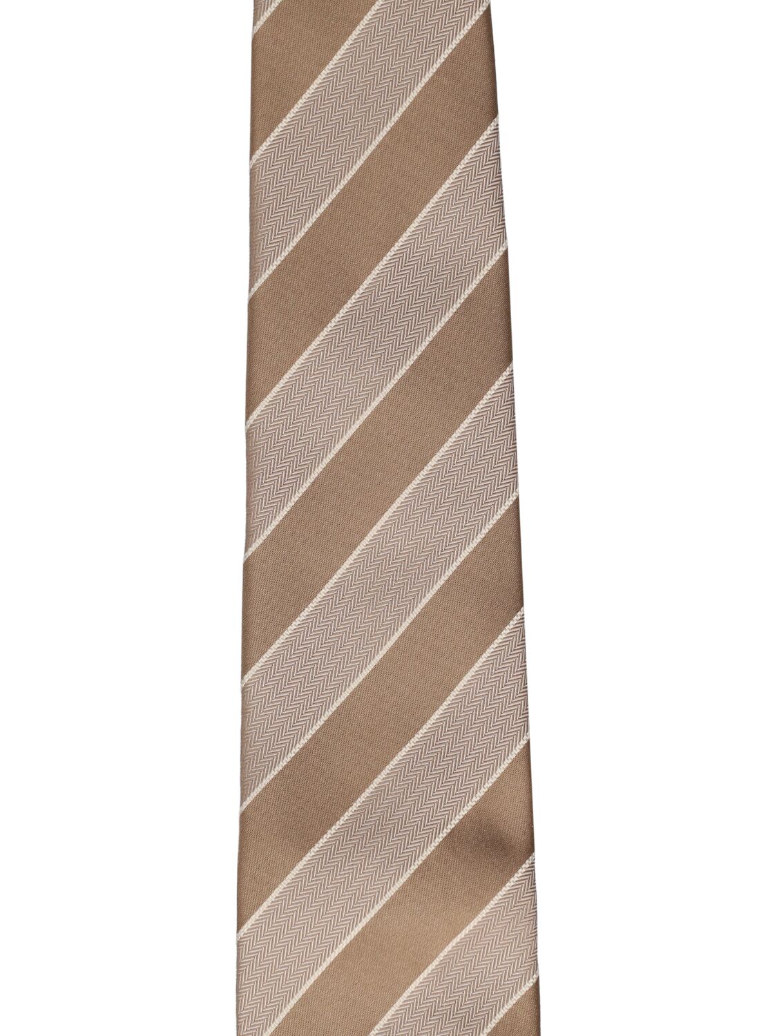 Shop Brunello Cucinelli Silk Chevron Tie In Brown,white