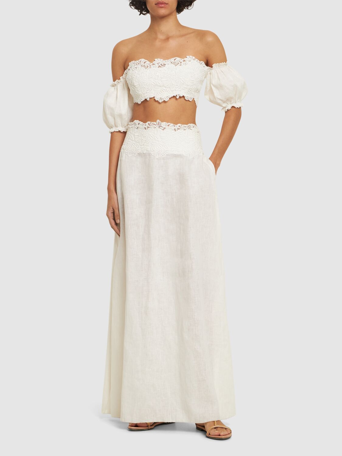 Linen Long Skirt W/ Lace Inserts