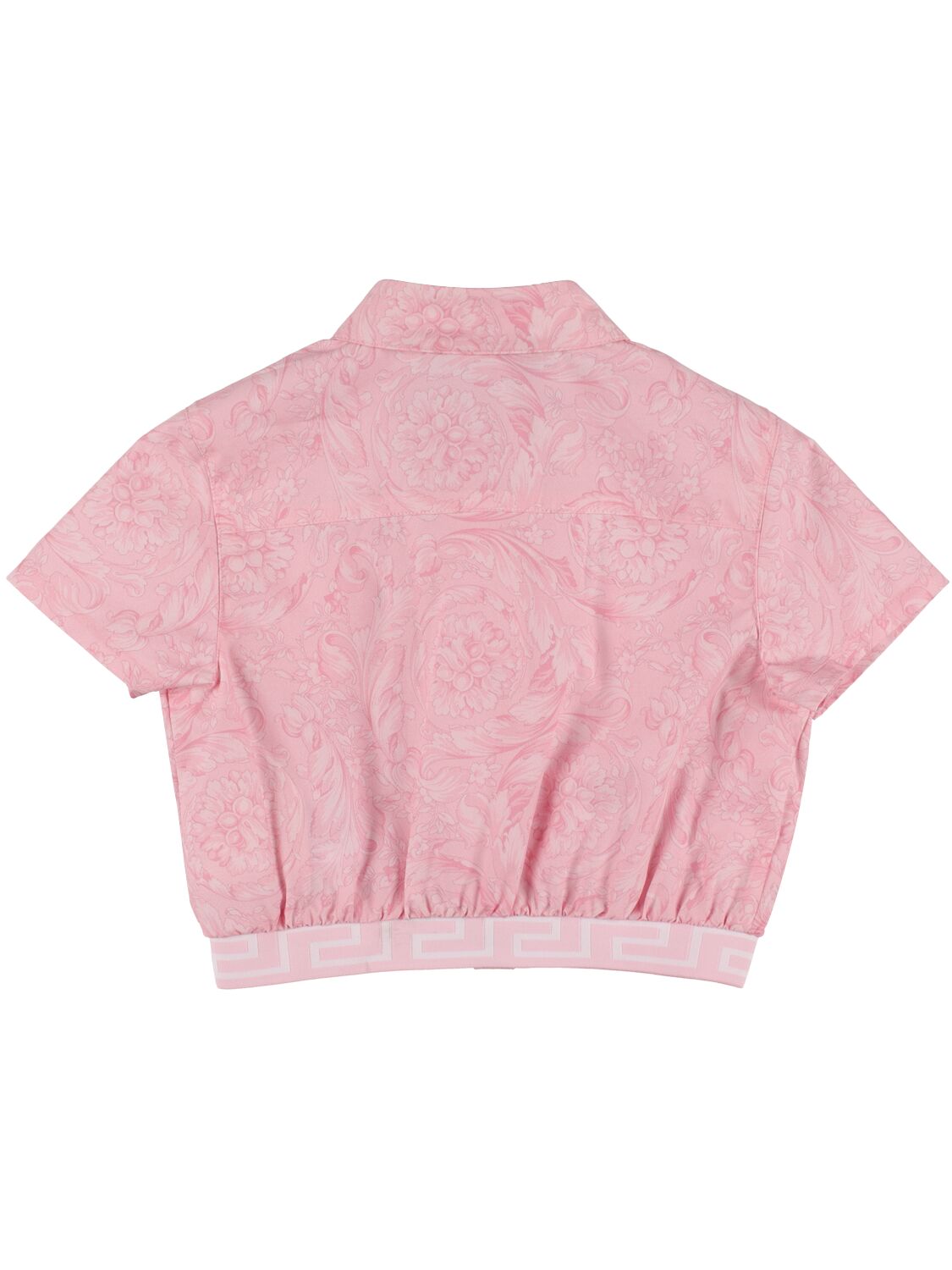 Shop Versace Embroidered Cotton Poplin Crop Shirt In Pink
