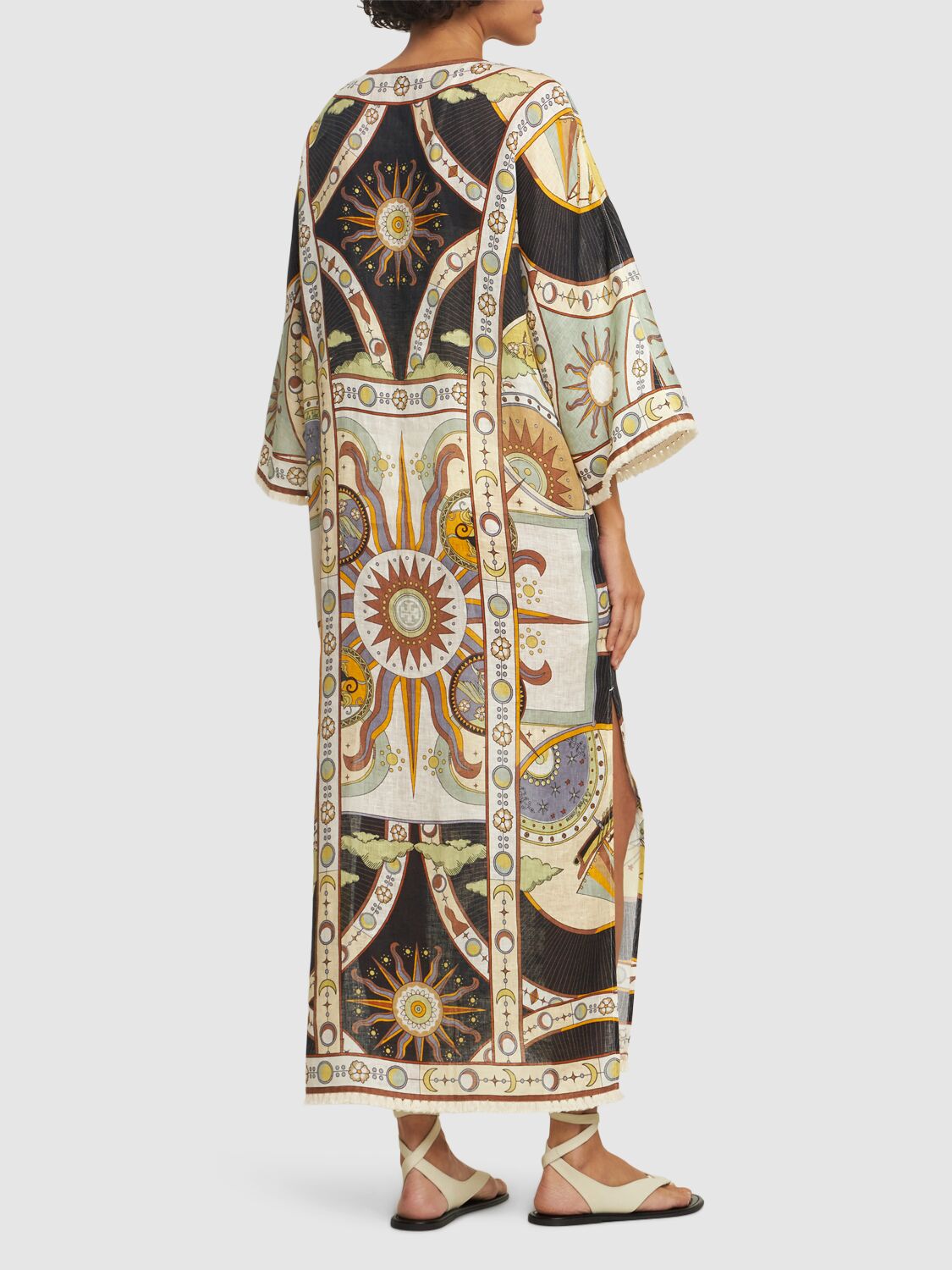 Shop Tory Burch Printed Linen Caftan Dress In Multicolor