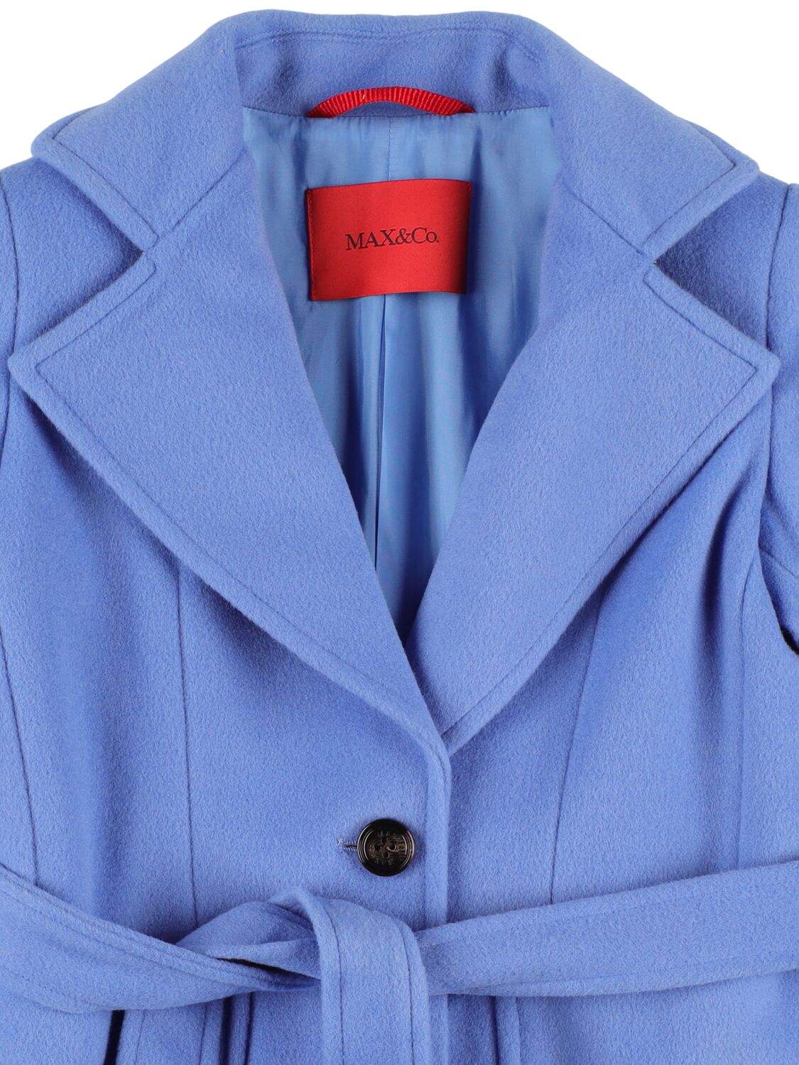 Shop Max & Co Belted Wool Long Coat In Light Blue