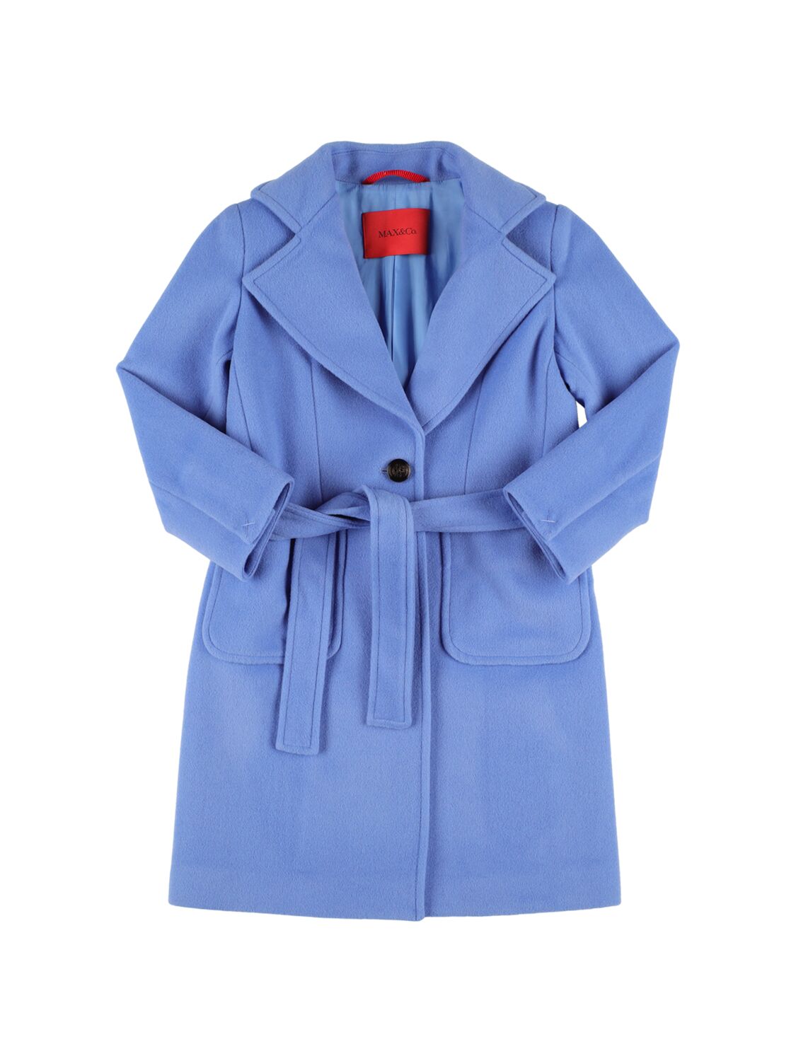 Max & Co Kids' Belted Wool Long Coat In Light Blue