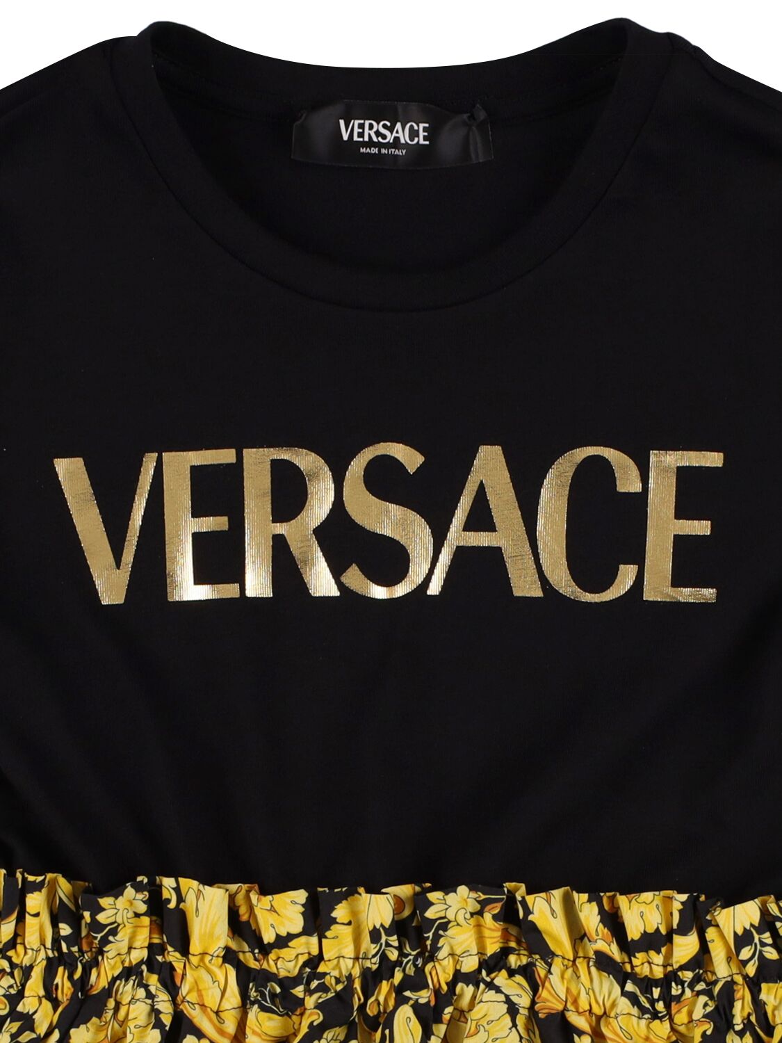 Shop Versace Cotton Jersey & Printed Poplin Dress In Black,gold