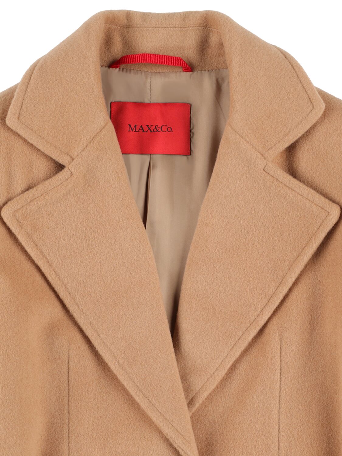Shop Max & Co Belted Wool Long Coat In Beige