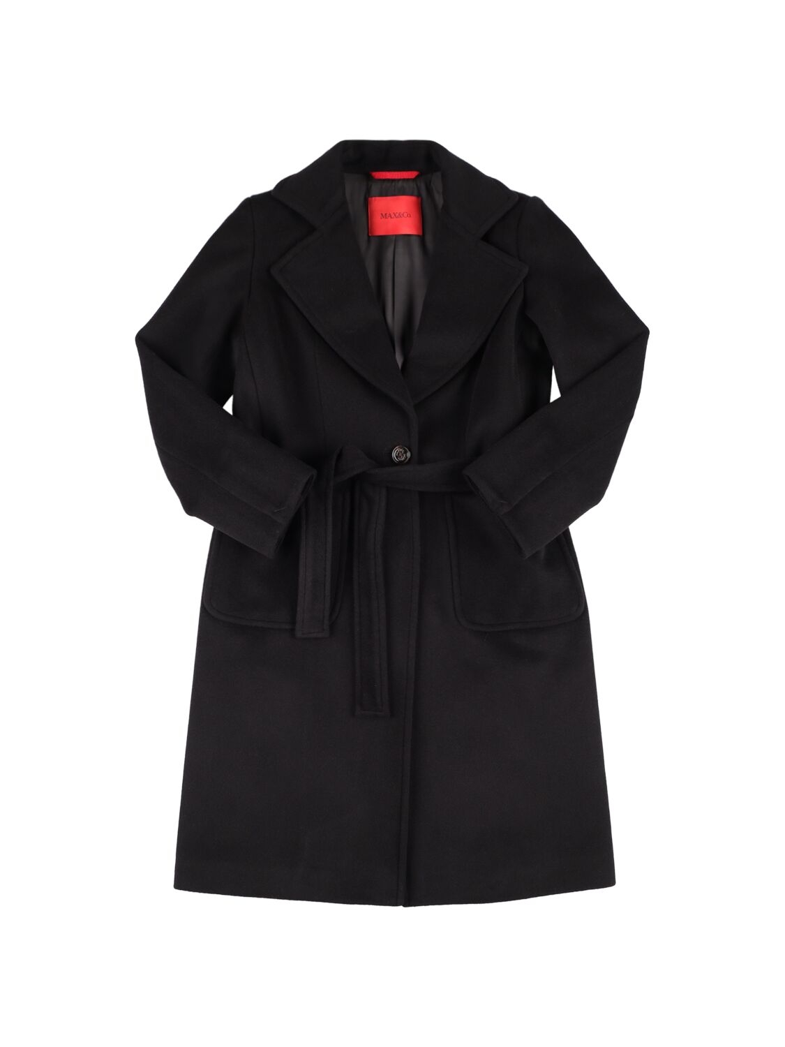 Shop Max & Co Belted Wool Long Coat In Black