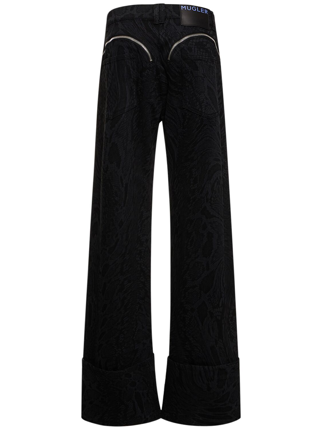 Shop Mugler Laser Snake Denim High Rise Zip Jeans In Black