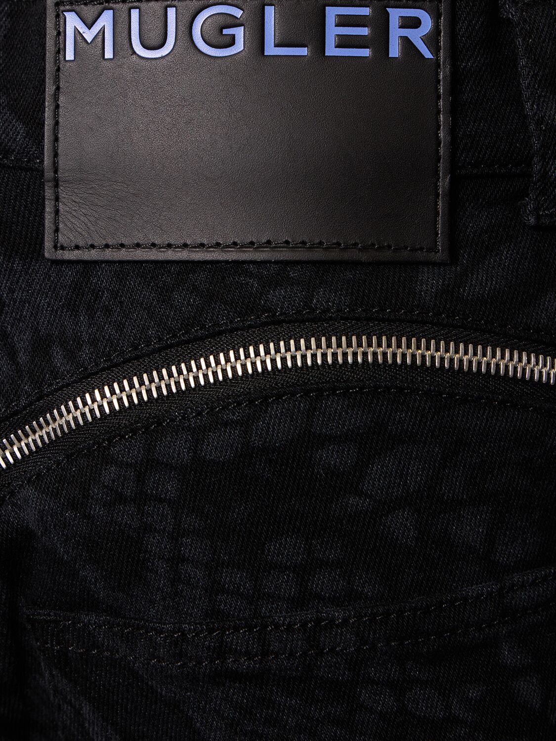 Shop Mugler Laser Snake Denim High Rise Zip Jeans In Black