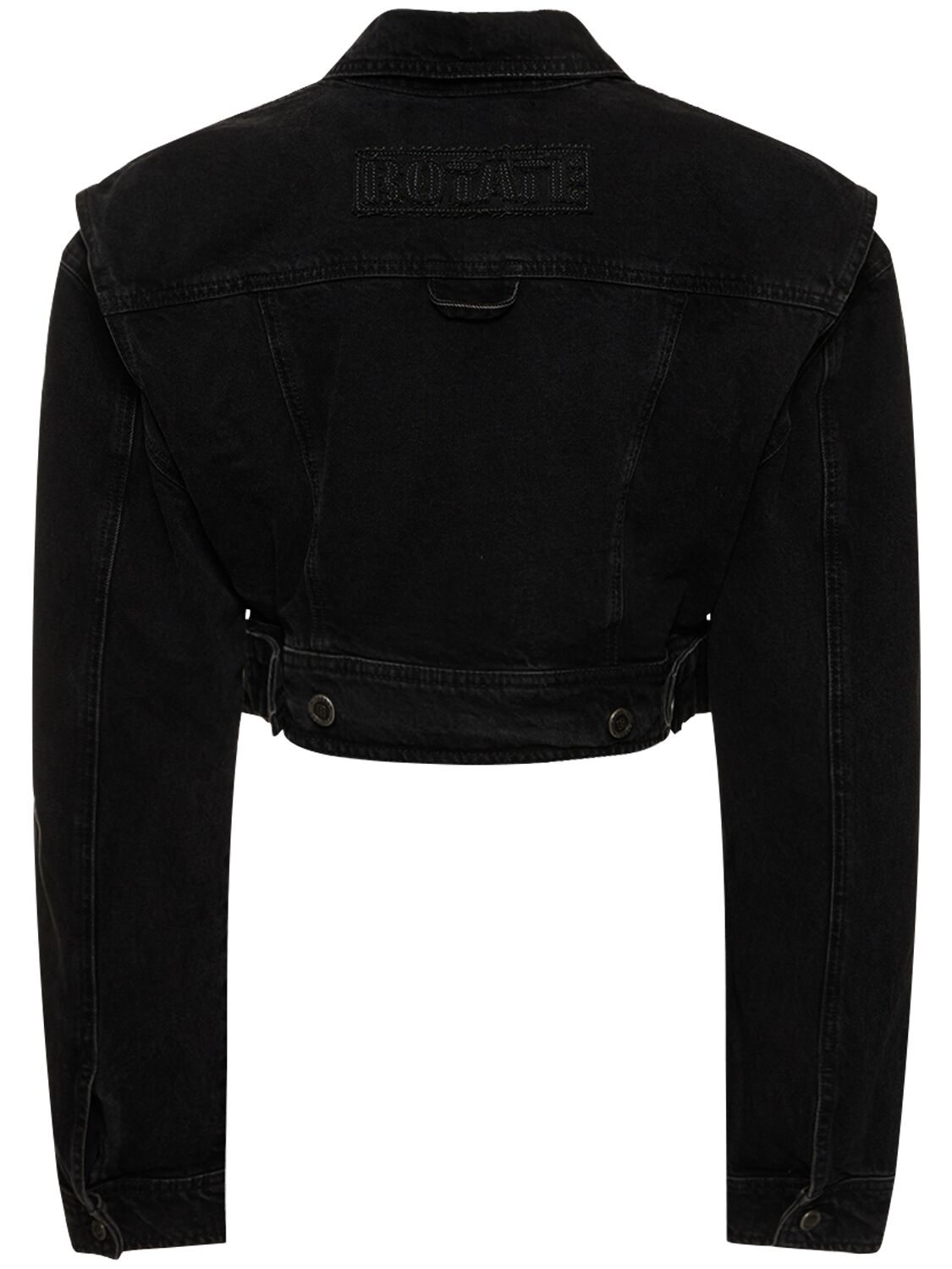 Shop Rotate Birger Christensen Washed Denim Cropped Jacket In Washed Black