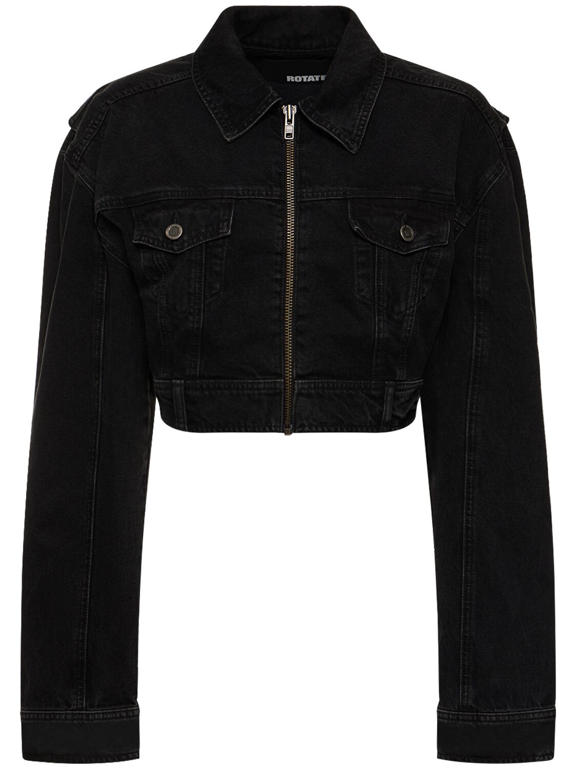 Rotate Birger Christensen Washed Denim Cropped Jacket In Washed Black