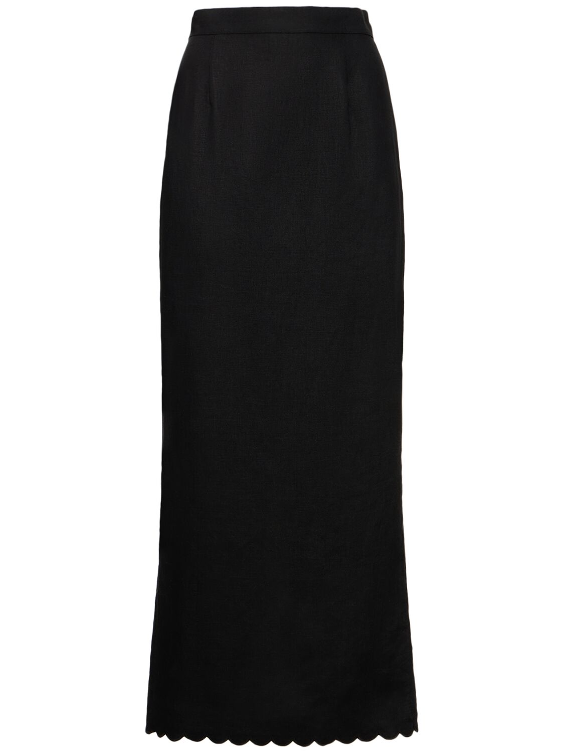 Posse Zayla Linen Midi Pencil Skirt In Black
