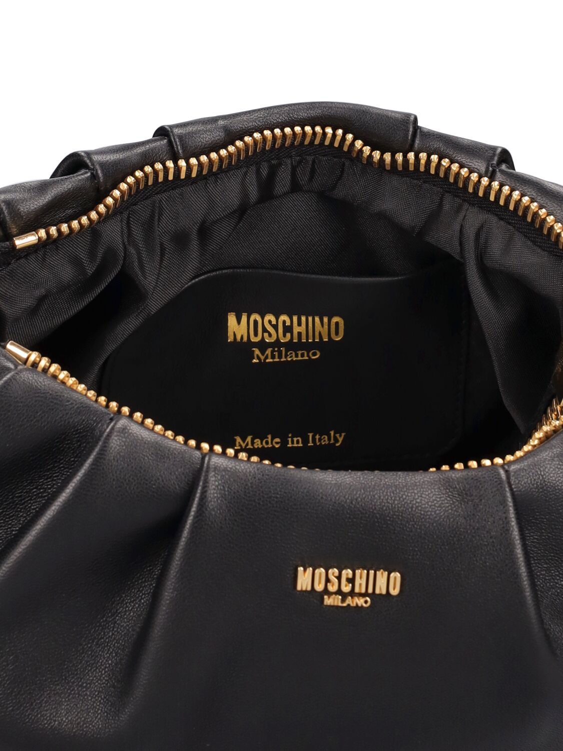 Shop Moschino Logo Napa Leather Shoulder Bag In Black
