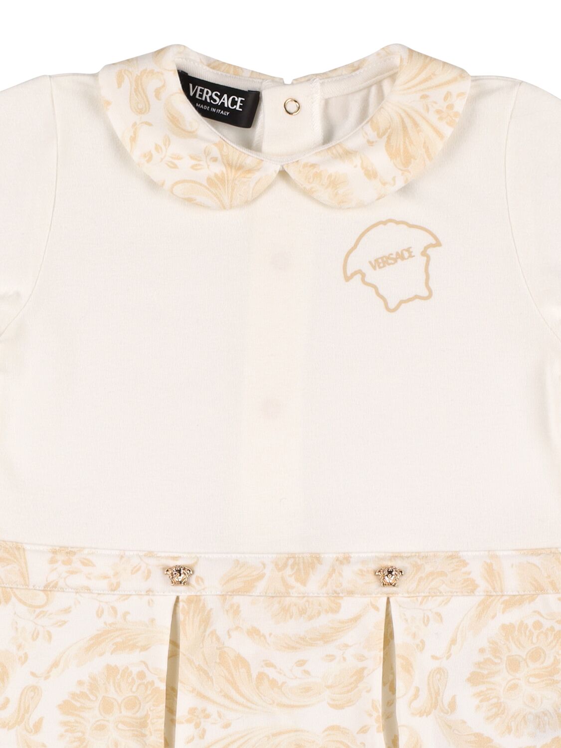 Shop Versace Baroque Printed Cotton Jersey Romper In White,beige