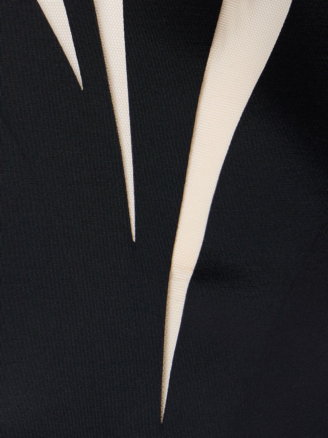 MUGLER LYCRA & TULLE CUTOUT TURTLENECK BODYSUIT 