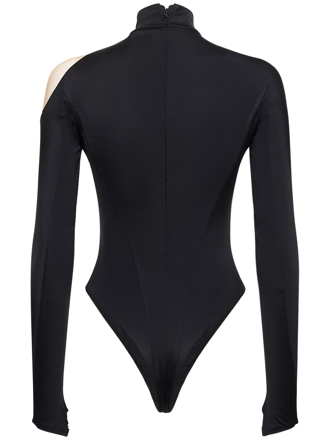 MUGLER LYCRA & TULLE CUTOUT TURTLENECK BODYSUIT 