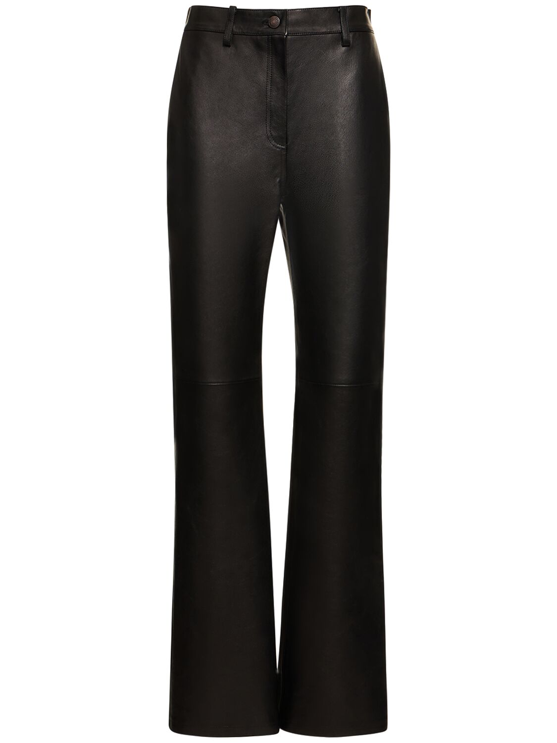 Image of Leather High Rise Straight Pants