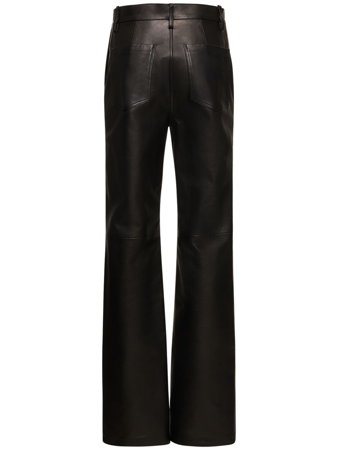 Shop Magda Butrym Leather High Rise Straight Pants In Black