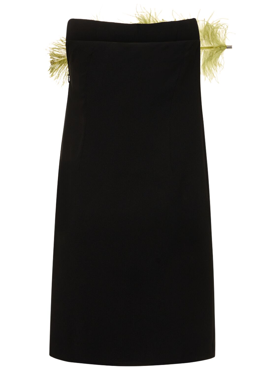 Shop 16arlington Mirai Crepe Mini Dress W/feathers In Black,yellow