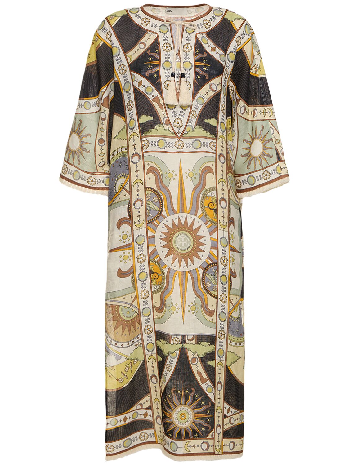 Image of Printed Linen Caftan Dress