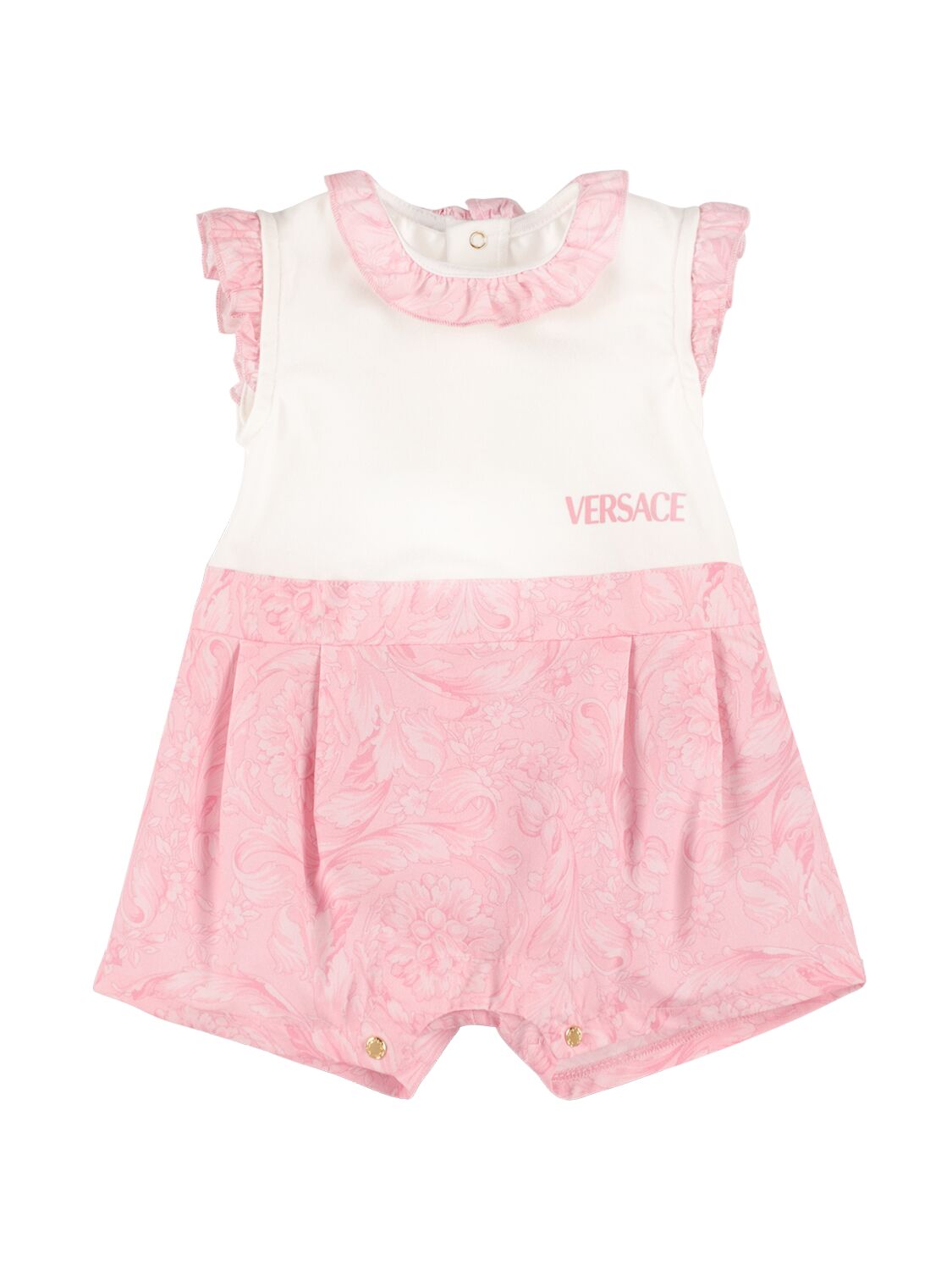 Versace Babies' Cotton Poplin & Jersey Romper In White,pink