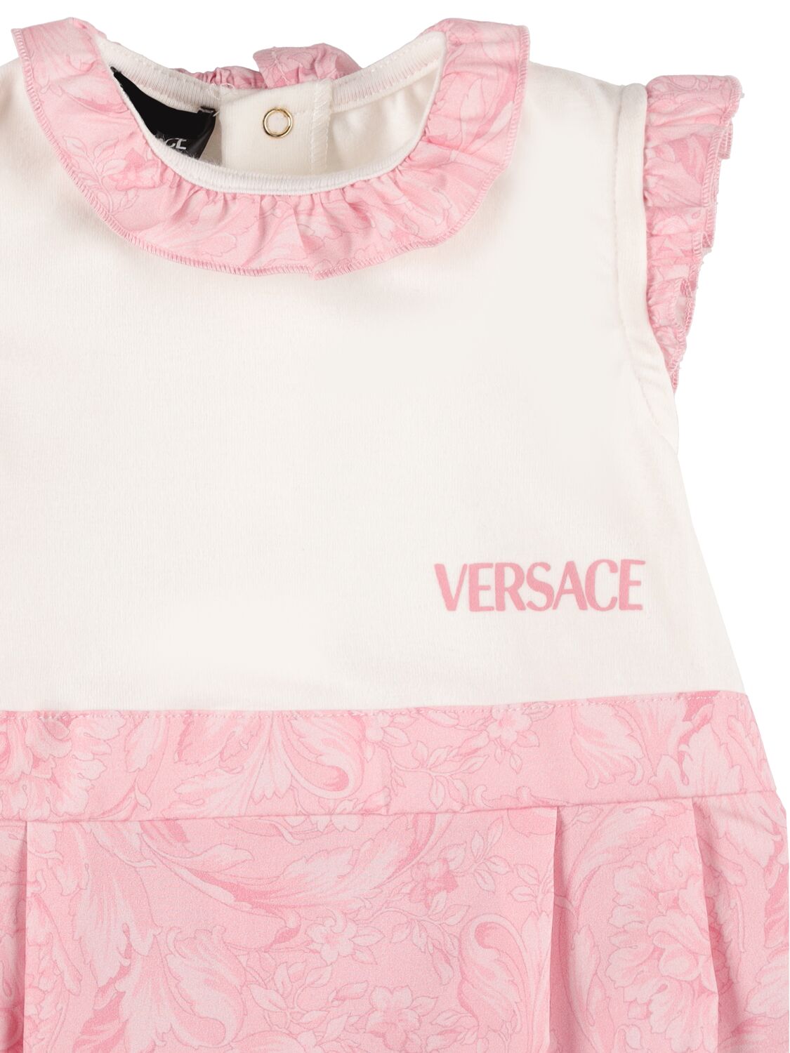 Shop Versace Cotton Poplin & Jersey Romper In White,pink