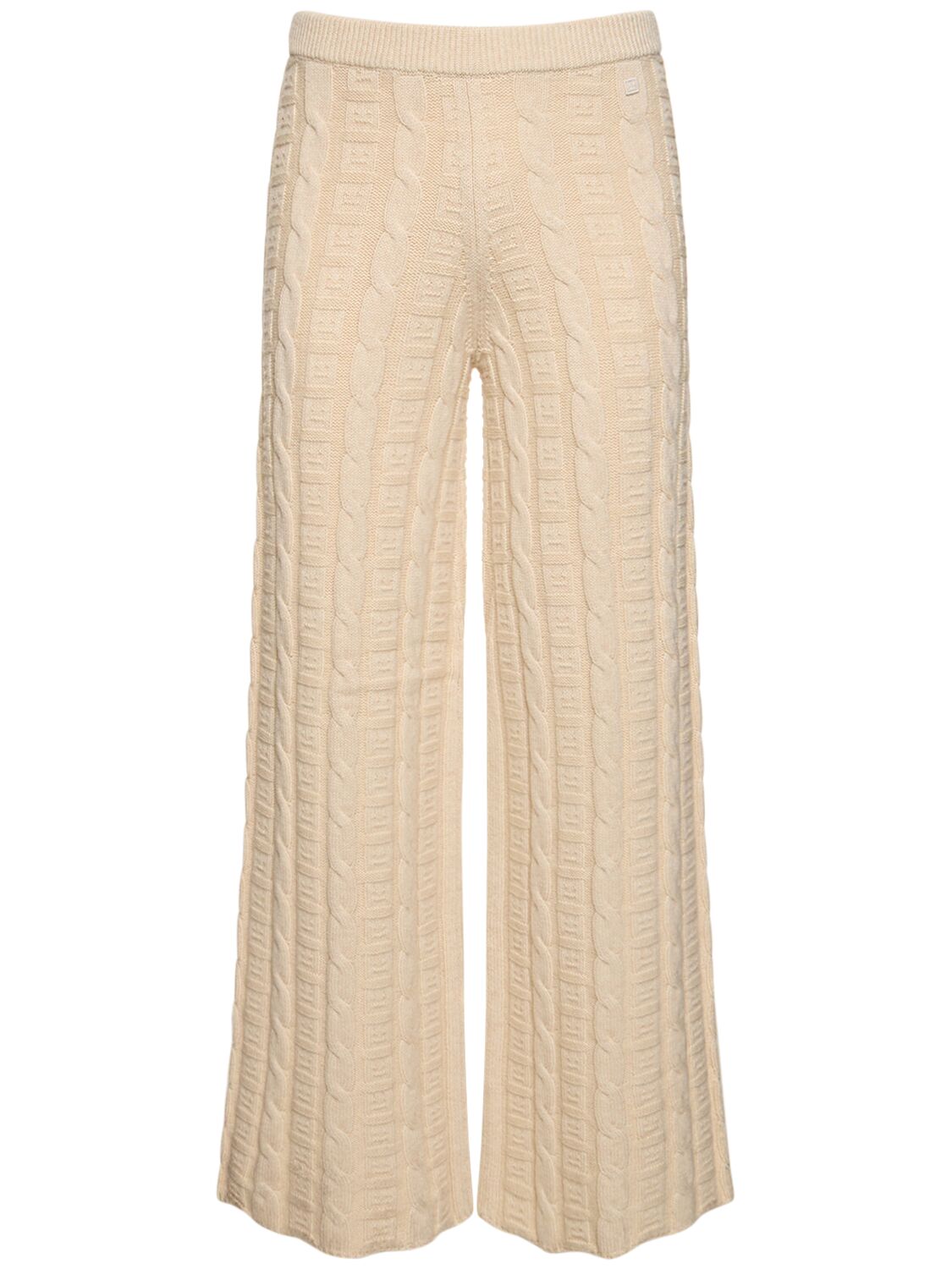 Shop Acne Studios Wool Blend Cable Knit Flared Pants In Beige
