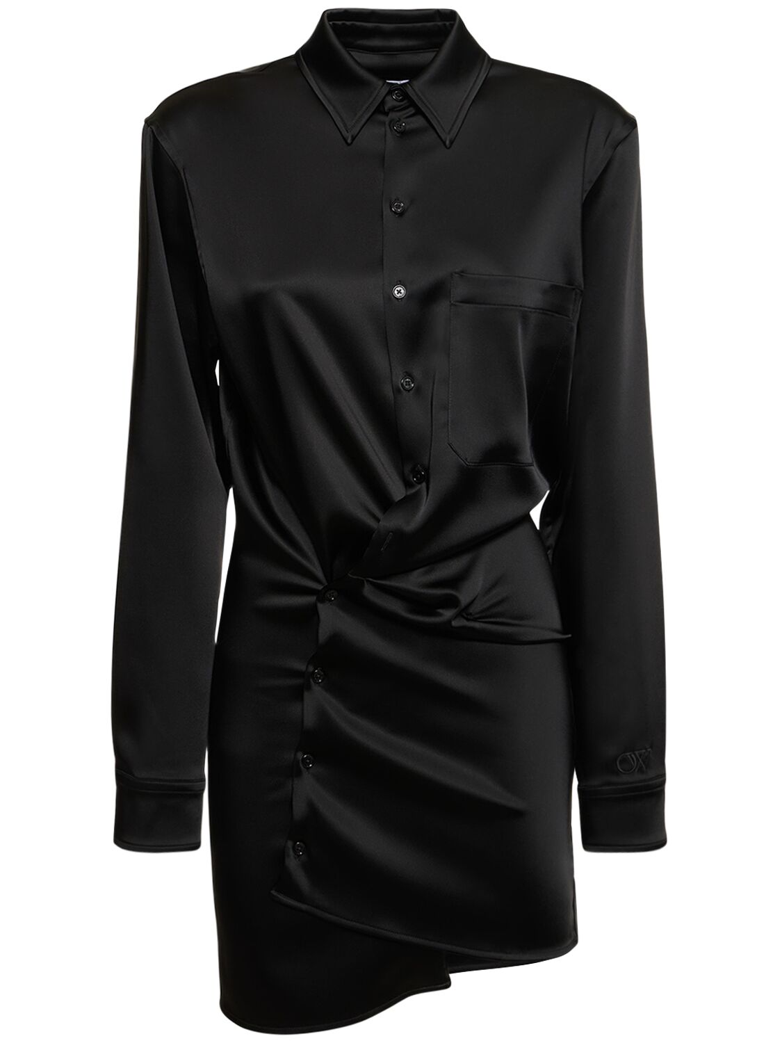 Shop Off-white Twist Satin Shirt Dress In Black
