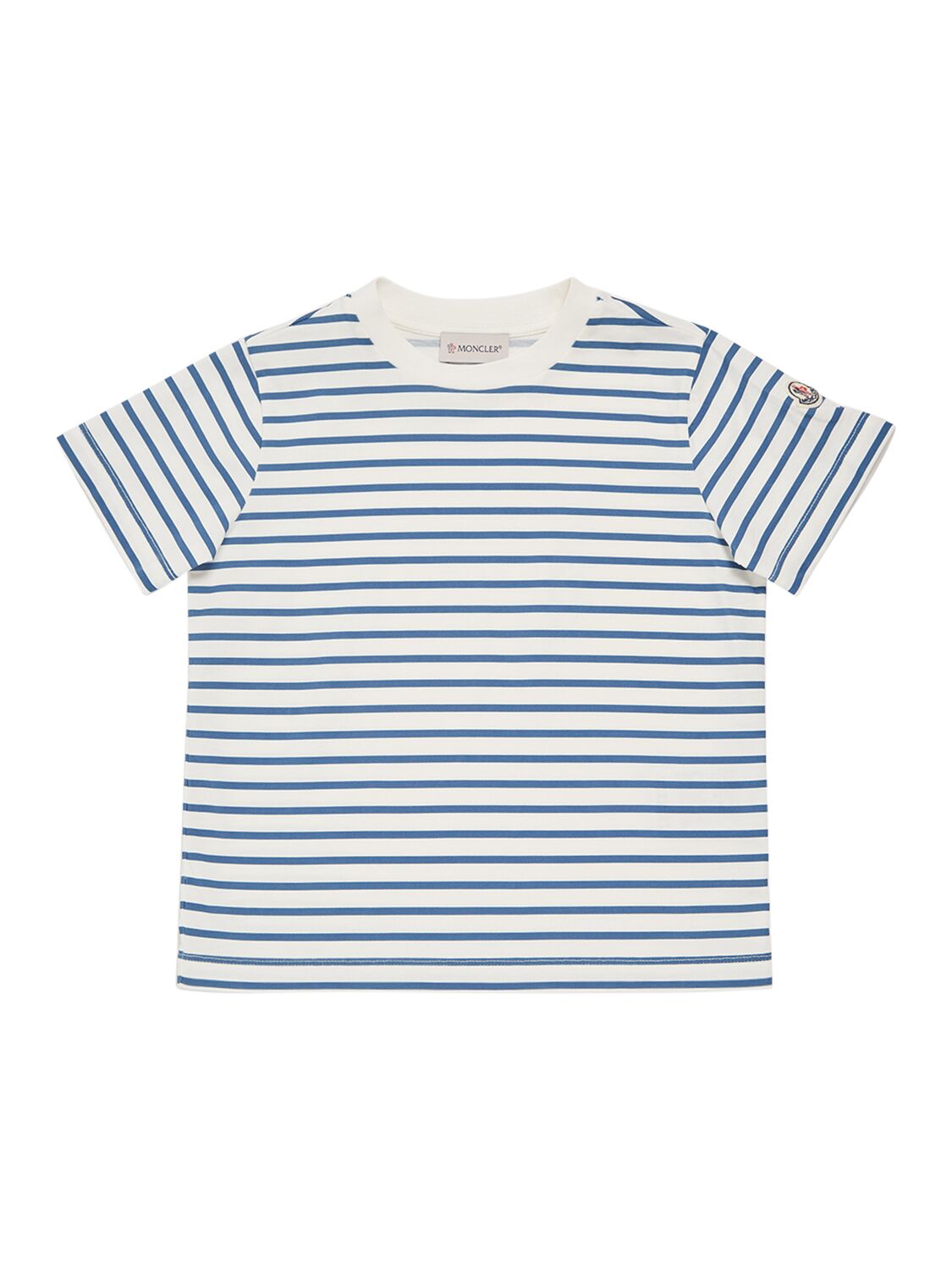 Moncler Kids' Striped Cotton T-shirt In Dark Blue