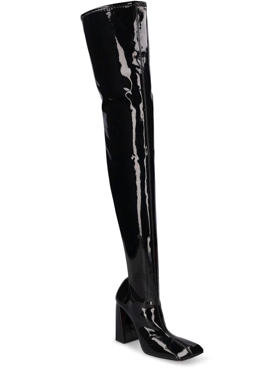 Shop Amina Muaddi 95mm Marine Latex Thigh-high Boots In Black