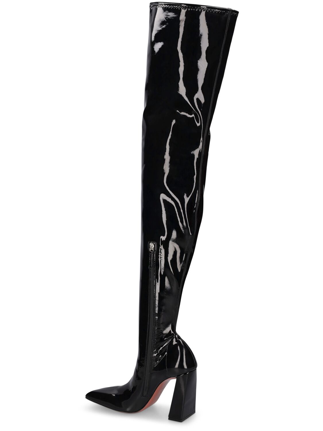 Shop Amina Muaddi 95mm Marine Latex Thigh-high Boots In Black