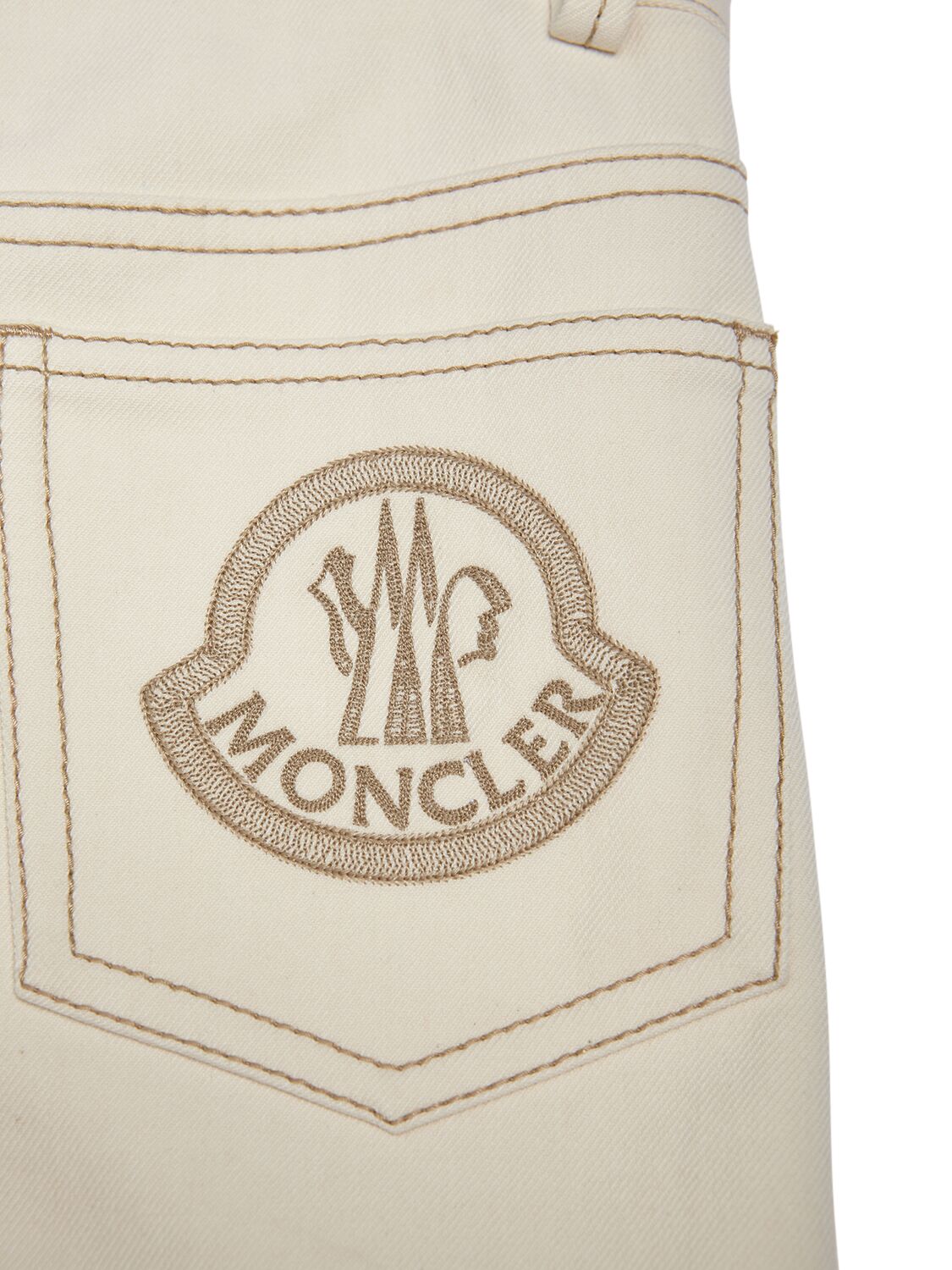 Shop Moncler Double Cotton Twill Pants In White