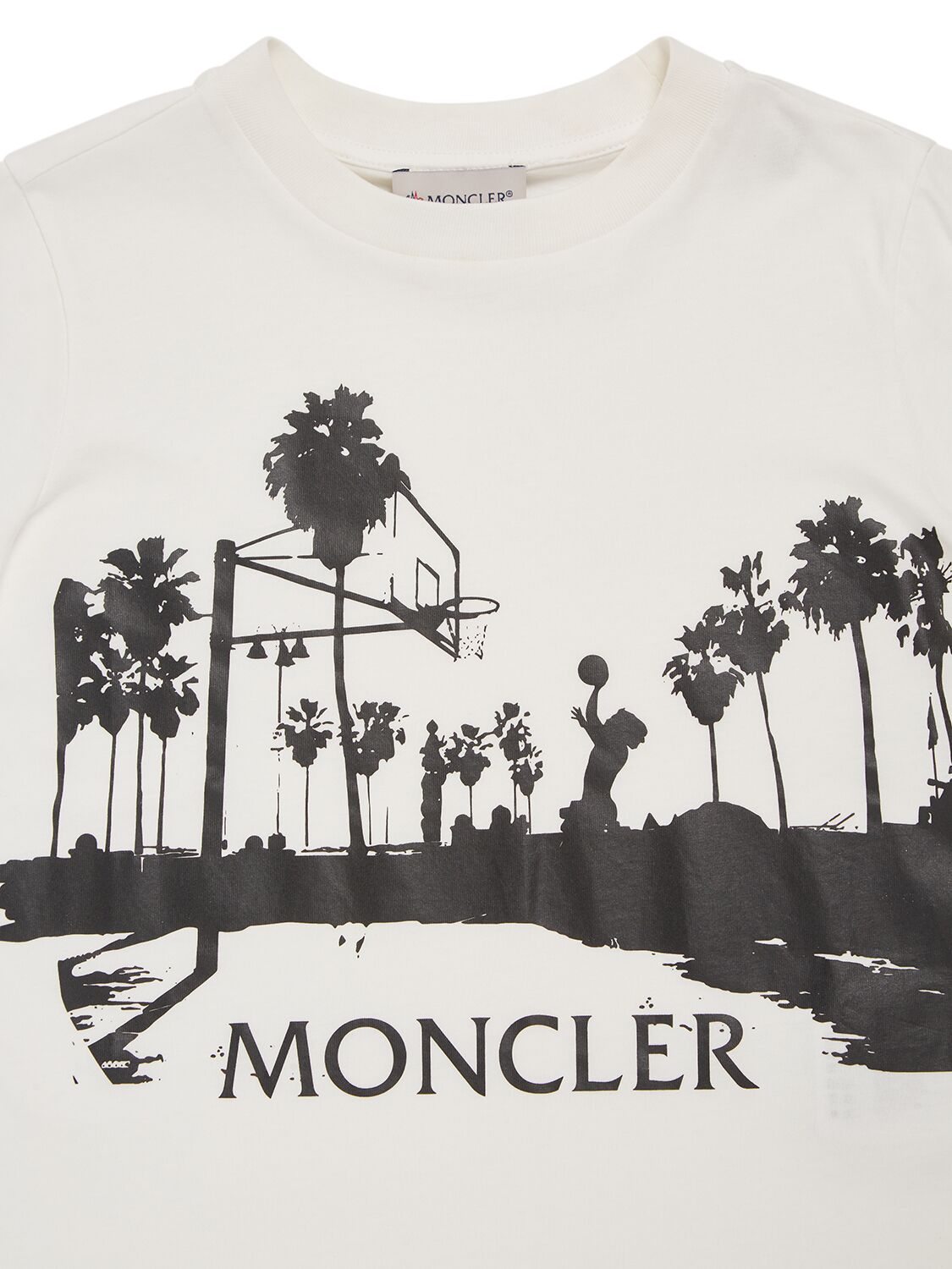 Shop Moncler Basketball Printed Cotton T-shirt In White