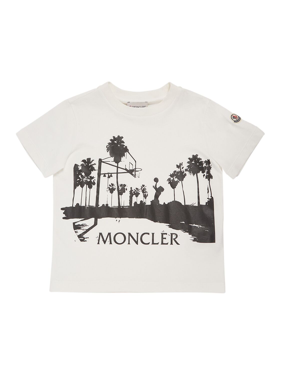 Moncler Kids' Basketball印花棉质t恤 In White