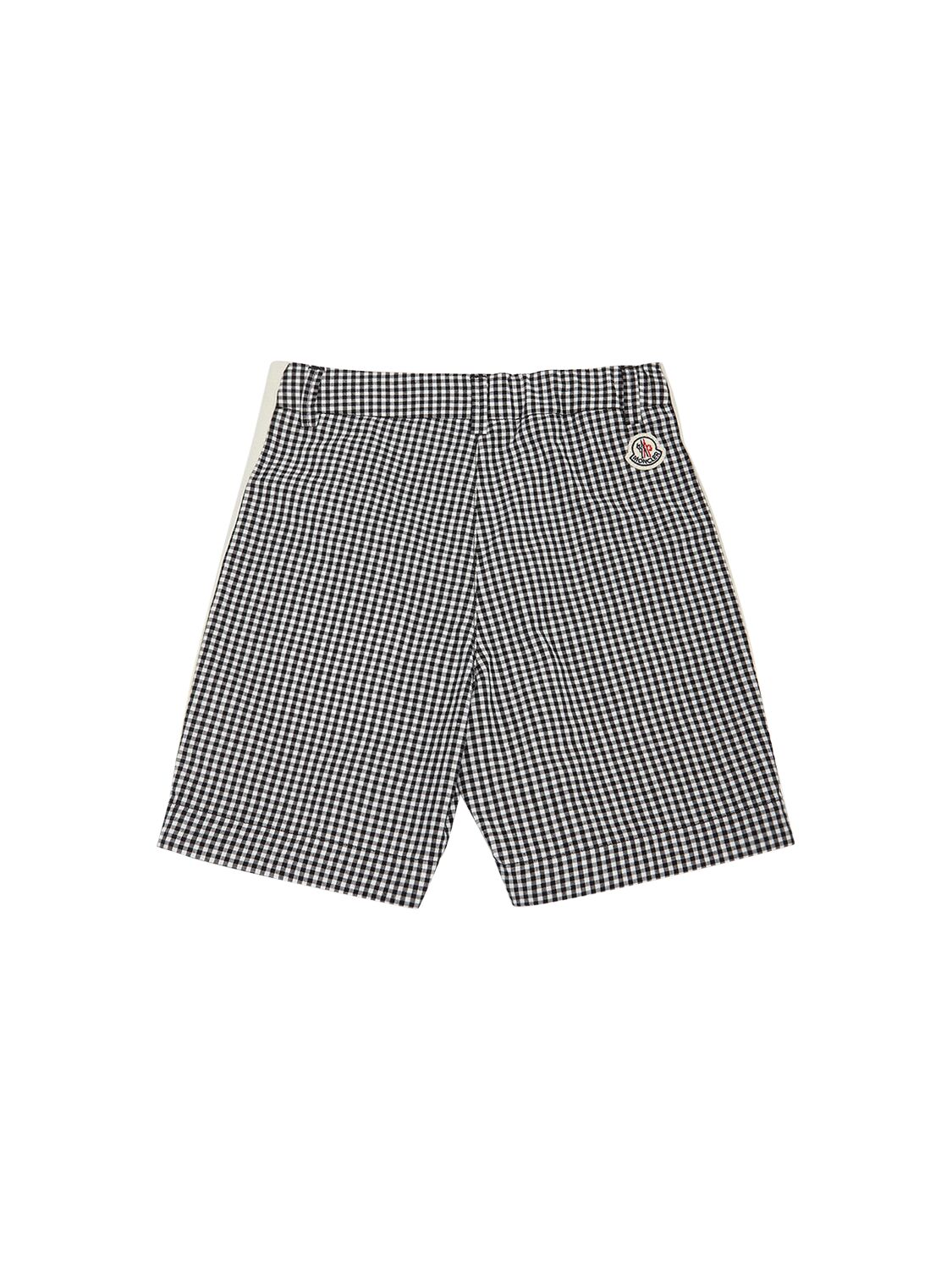 Shop Moncler Gingham Printed Cotton Shorts In Light Blue