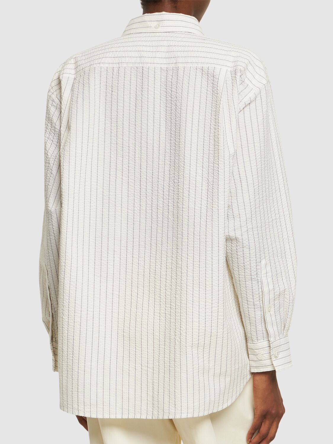 Shop Dunst Oversized Striped Cotton Blend Shirt In White