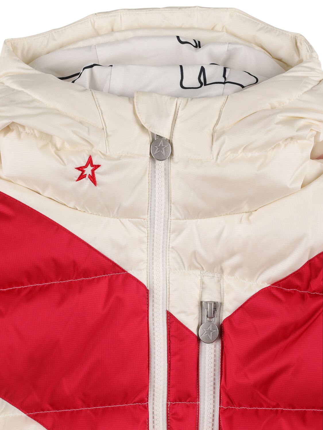 Shop Perfect Moment Super Mojo Hooded Nylon Down Ski Jacket In White,red
