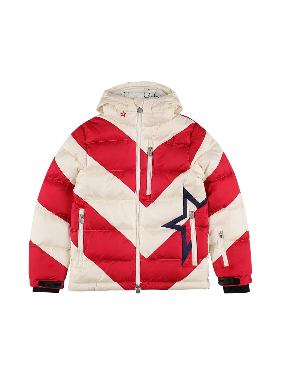 Perfect Moment Kids' Super Mojo Hooded Nylon Down Ski Jacket In White,red