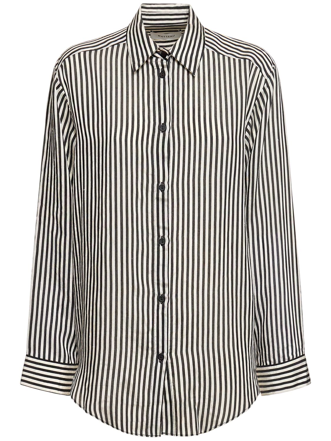 Image of Striped Silk Blend Classic Shirt