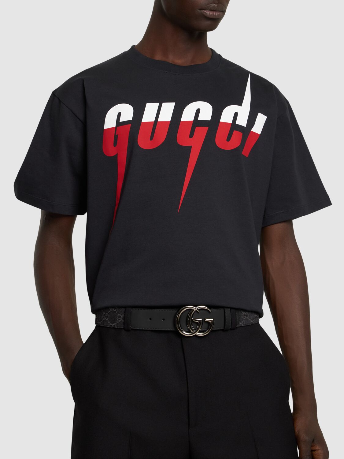 Shop Gucci 40mm Marmont Gg Denim Belt In Black,grey