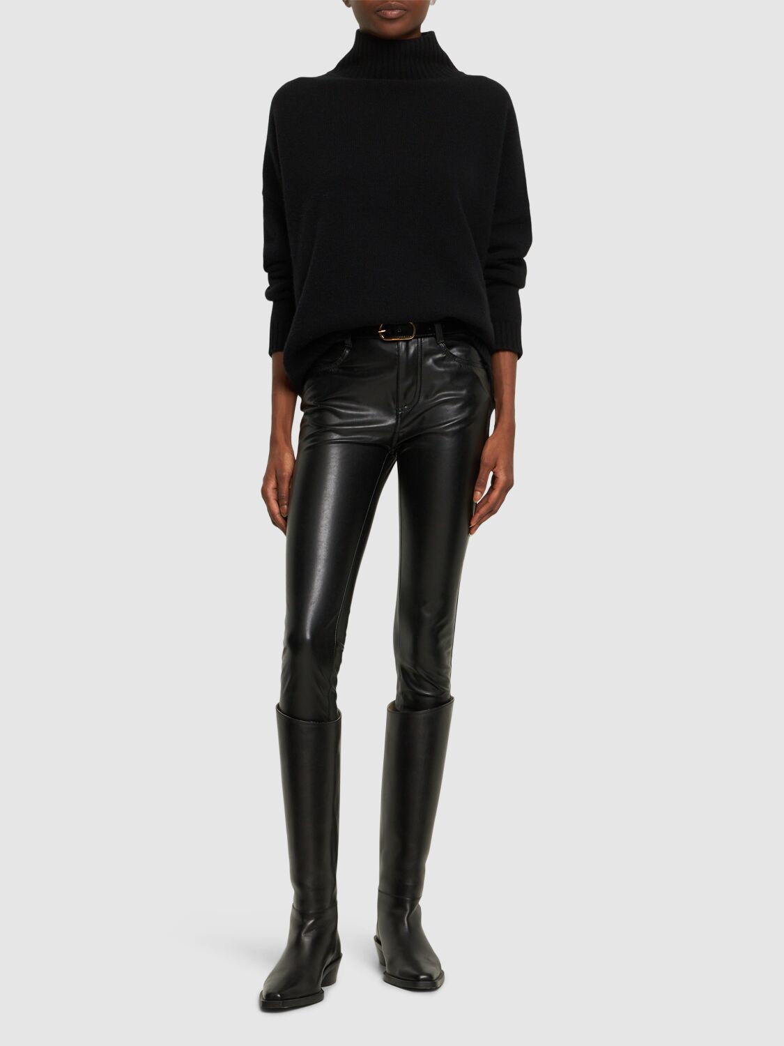 Shop Ermanno Scervino Faux Leather High Rise Straight Pants In Black
