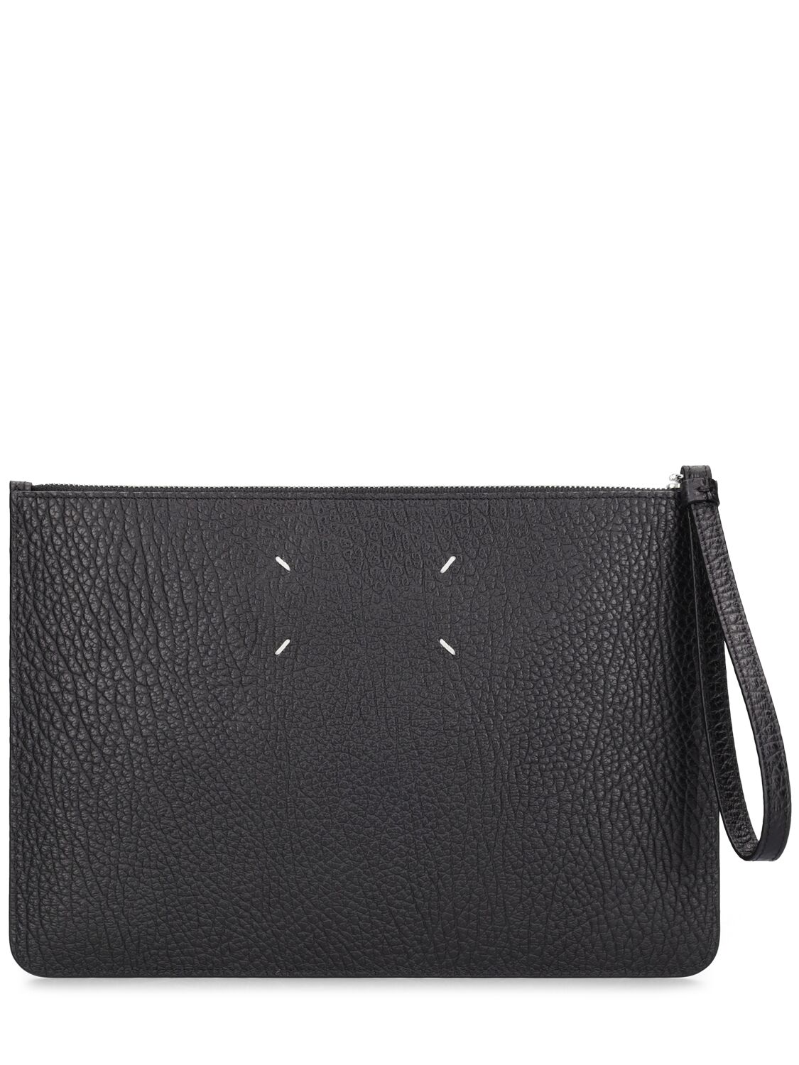 Maison Margiela Large Grained Leather Pouch In Black