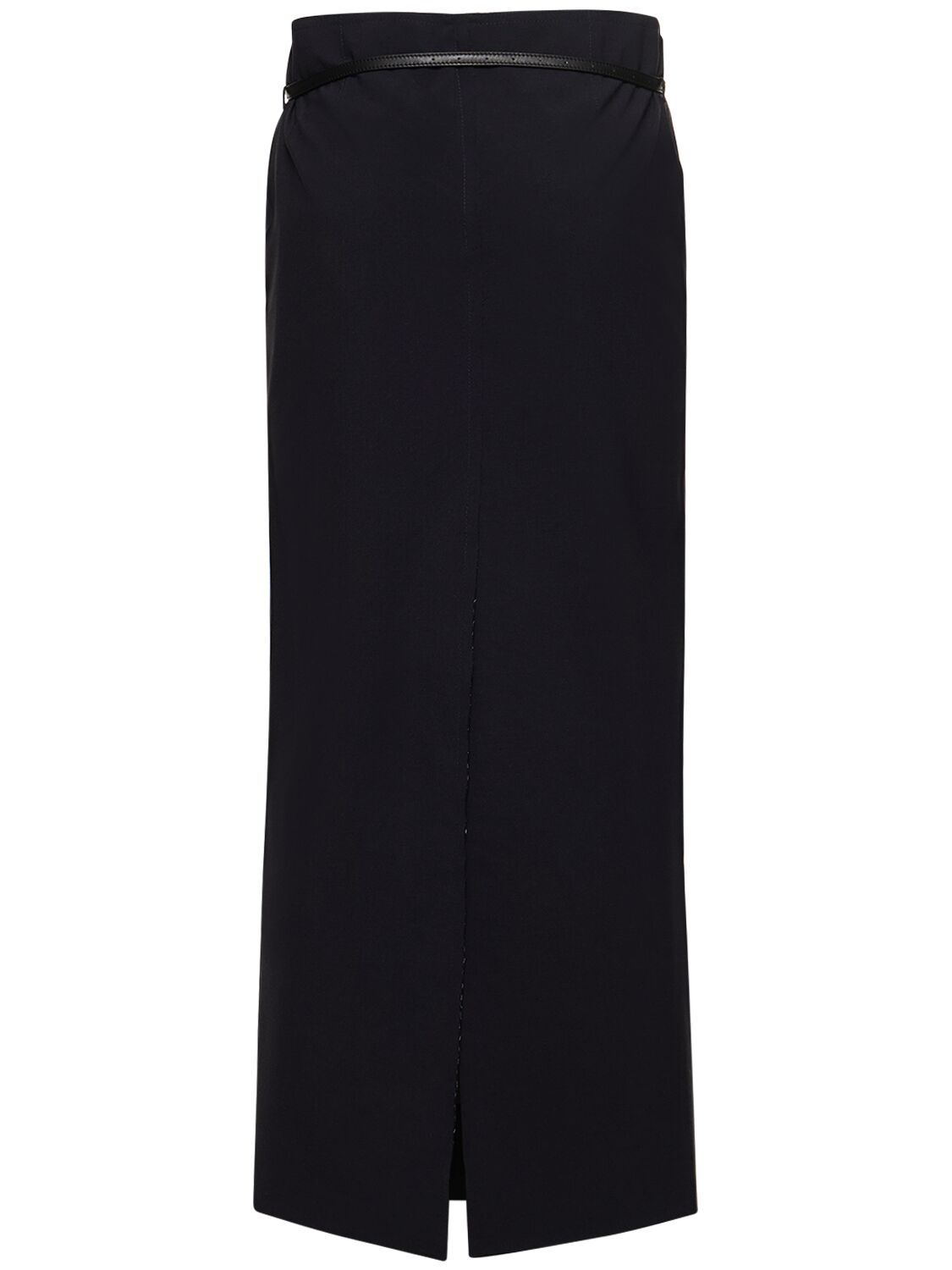 Shop 16arlington Delta Wool Blend Long Skirt W/ Belt In Dark Blue