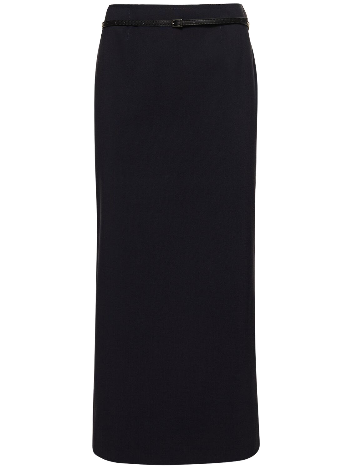 16arlington Delta Wool Blend Long Skirt W/ Belt In Dark Blue