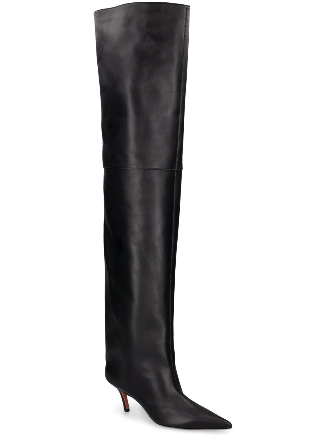Shop Amina Muaddi 60mm Fiona Nappa Thigh-high Boots In Black