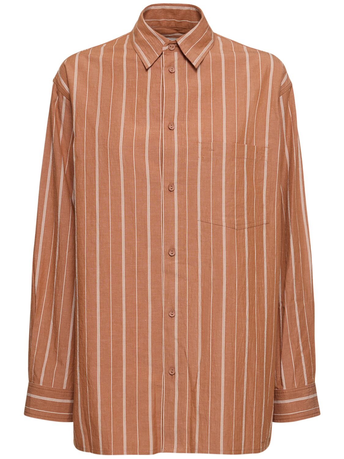 Matteau Striped Cotton & Linen Shirt In Orange,multi