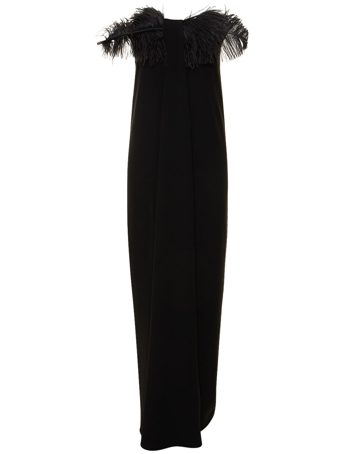 Shop 16arlington Mirai Tech Crepe Long Dress W/feathers In Black