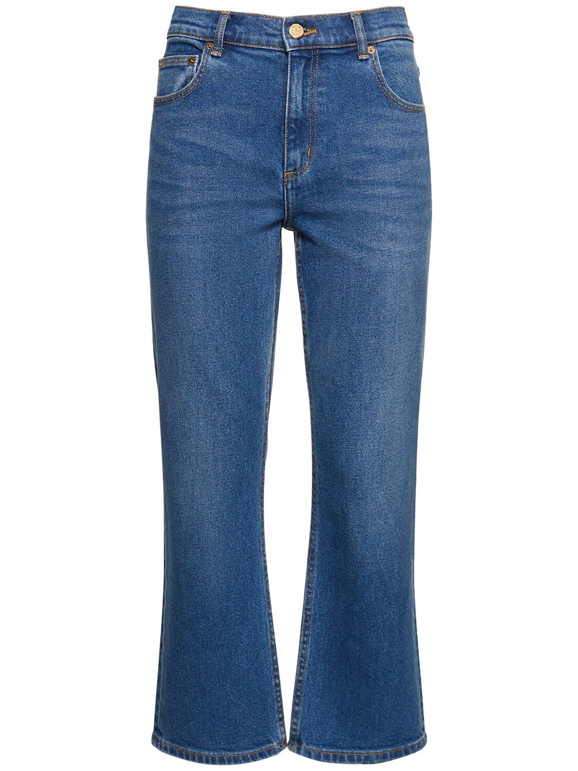 Shop Tory Burch Cropped Flared Midi Jeans In Blue