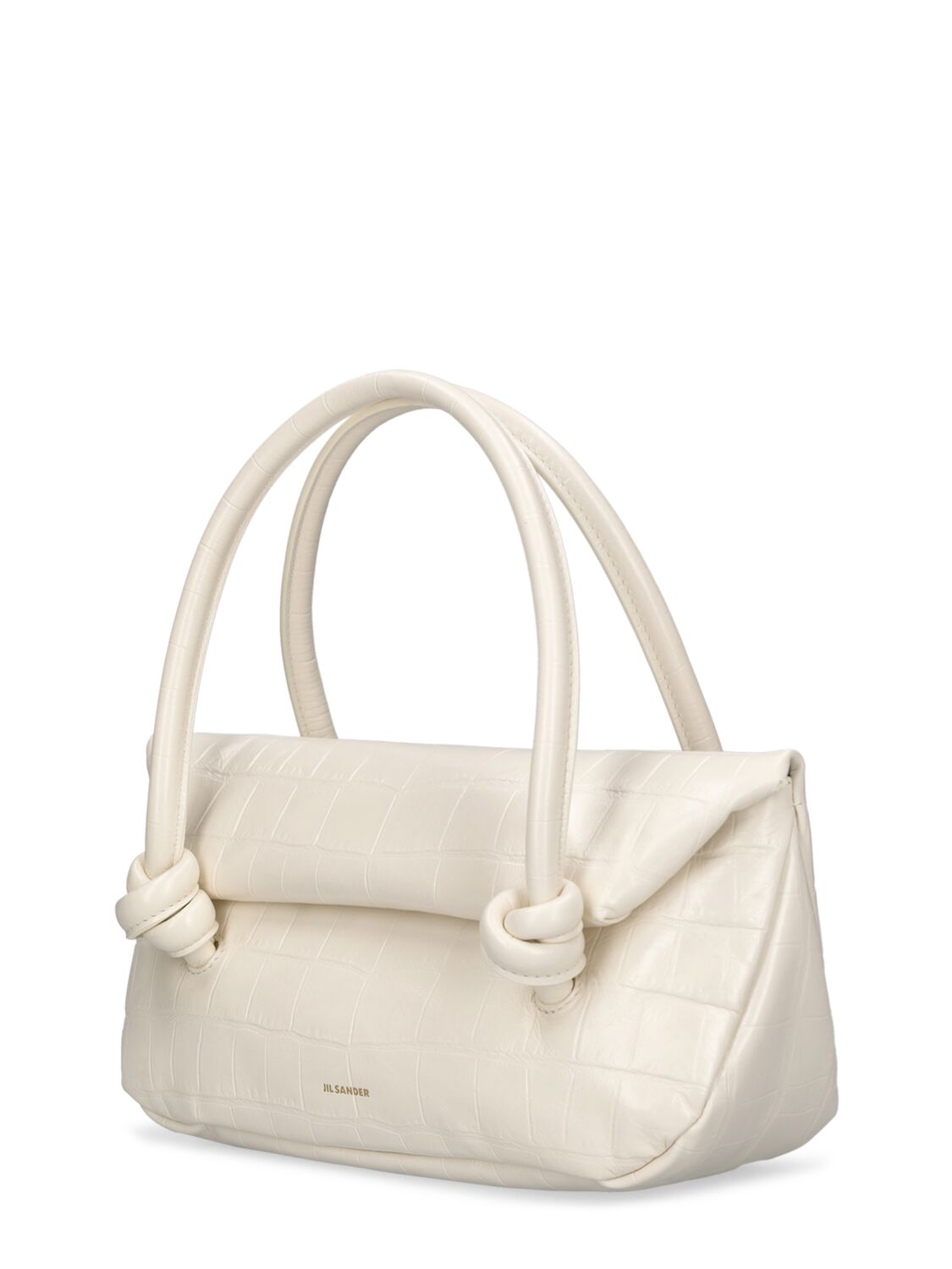 Shop Jil Sander Small Knot Leather Top Handle Bag In Eggshell